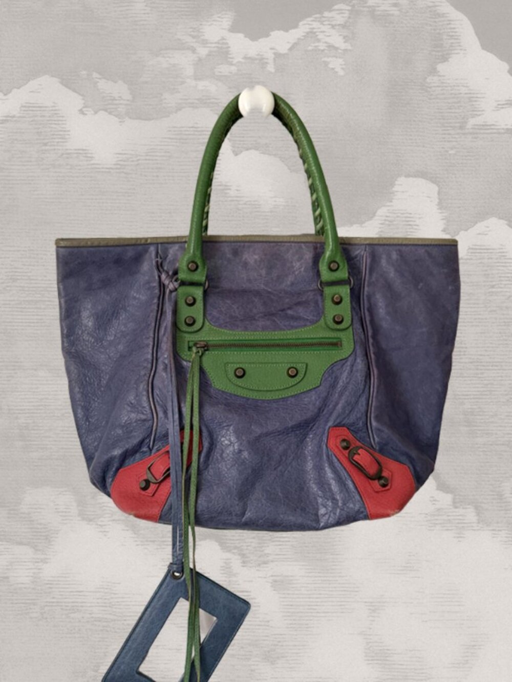 Balenciaga Navy, Green & Red Leather Tote